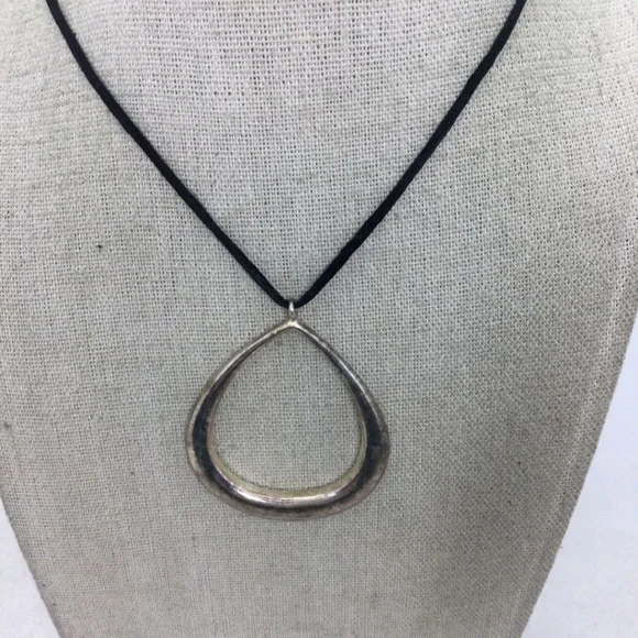 White House Black Market Silvertone Tear Drop Pendant Necklace - Picture 2 of 4